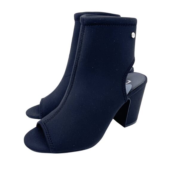 DKNY Hannah Women's Stretchy Open Toe Block Heels Chunky Black Booties Size 7M - Picture 1 of 9
